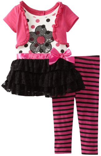 Young Hearts Baby Girls' 2 Piece Flower Polka Dot Dress And Legging