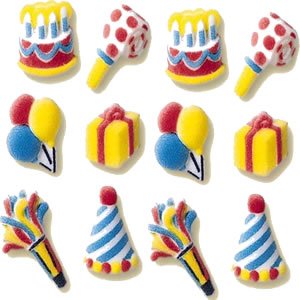 Birthday Cakes - Assorted Birthday Shaped Edible Hard Sugar Decorations, 12 pcs by Lucks - The PartyWorks
