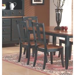Set of 2 Black and Teak Weathered Finish Wood Dining Chairs by visiondecor Furniture