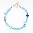 Light Blue Crystal Beaded Toggle Bracelet with Swarovski Crystals and Tiny Sterling Silver Charms, 7 1/4" Length, #7521