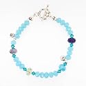 Light Blue Crystal Beaded Toggle Bracelet with Swarovski Crystals and Tiny Sterling Silver Charms, 7 1/4" Length, #7521