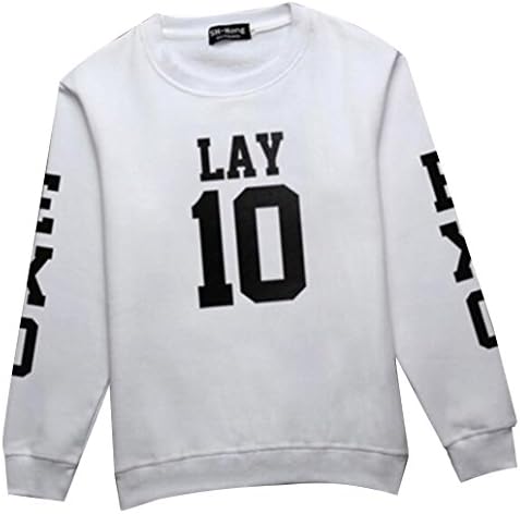 White EXO Members Printing Hoodie Long Sleeve Pullover Fleece Tops (L, LAY 10)