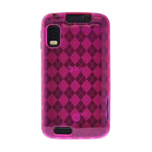 Amzer Luxe Argyle High Gloss TPU Soft Gel Skin Case for Motorola ATRIX 4G MB860 - Hot Pink