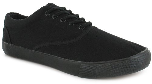 New Mens/Gents Canvas Upper Lace Up Pumps With Gum Coloured Outsoles. - Black/Black/Gumsole - UK 7