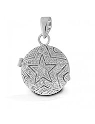 Bling Jewelry Patriotic CZ Vintage Star Locket Pendant 925 Sterling Silver