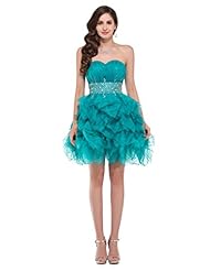 Strapless Sweetheart Cocktail Short Acrylic/Satin Sequined Beaded Ruched Lace-Up Prom Dress 