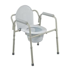 Drive Medical Folding Steel Bedside Commode, Grey