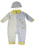 Beyond Basics Kids - Infant Baby Boys Long Sleeved Coverall with Matching Cap, Blue, White