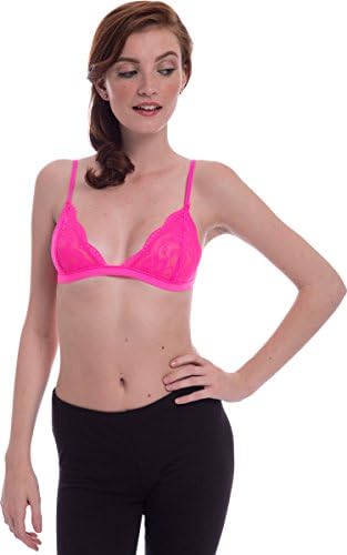 Lace Bralette Triangle Bra, M/L, Neon-Pink