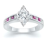 1.65 CT MARQUISE DIAMOND W ROUND PINK SAPPHIRE RING 18K