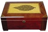 120 Cigars Mahogany Wood Humidor W Leaf 15.25x10.5x6