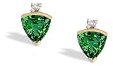 14K Yellow Gold Trillion Created Emerald and Diamond Earrings