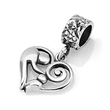 Chuvora Sterling Silver Mother and Child Heart Dangle Bead Charm Fits Pandora Bracelet
