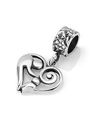 Chuvora Sterling Silver Mother and Child Heart Dangle Bead Charm Fits Pandora Bracelet