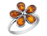 Amber Flower Ring in Sterling Silver .925