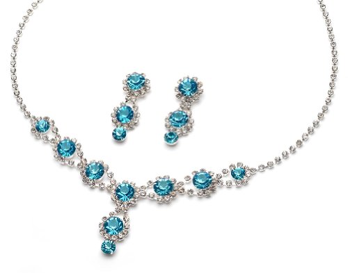 Turquoise Prom & Bridesmaids Jewelry Set, Rhinestone Swirl & Crystal Necklace & Earrings 503 T Turquoise Prom & Bridesmaids Jewelry Set, Rhinestone Swirl & Crystal Necklace & Earrings 503 T