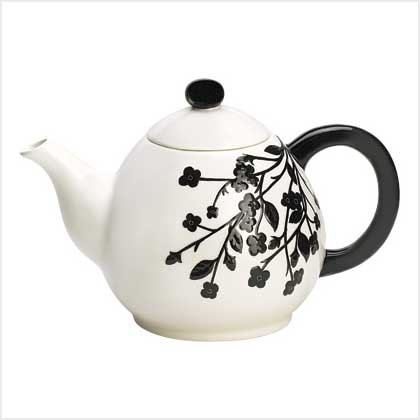 Black Flower Blossom Teapot New