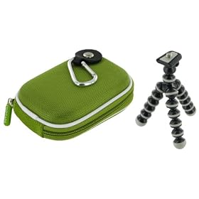 rooCASE 2n1 Nylon Hard Shell (Green) Case with Memory Foam and Premium Tripod for JVC PICSIO GC-FM1VUS HD Camcorder Purple