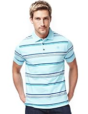 2" Longer Blue Harbour Pure Cotton Striped Polo T-Shirt