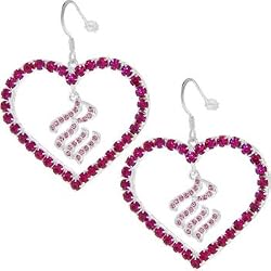 ROCAWEAR Pink Austrian Crystal RW Hollow HEART Silver Earrings