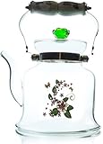 Lovely Flowers European Glass Stovetop Teapot with Stainless Steel Infuser Green Rose, 54 Ounce