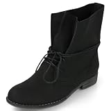 MQ23 Damen trendy Schnürboots Stiefeletten mit Blockabsatz MQ1221