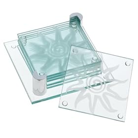 Global Decor Sun Pattern Glass Coasters and Stand, Set of 6 by Global D�cor