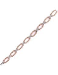 Sterling Silver & Cz Pink Gold Plated Link Bracelet
