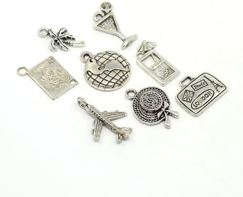 Pandahall 2 Sets Travel Holiday Theme Tibetan Style Alloy Pendants, Antique Silver, 17.5~21.5x10~16x1~5mm, Hole: 1~2.5mm; 8pcs/set
