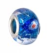 Pandora Style Charm Bead (Z336) Glass Style (14mm x 10mm) (fits Troll too) ~ Teal Glitter Core with Flowers