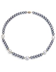 14k Yellow Gold 7-8mm Grey Round Shape Cultured Freshwater and 10-11mm White Nugget Baroque Freshwater Pearl Necklace 18".