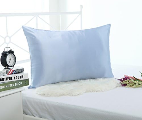 19mm 100% Premium Luxury Pure Mulberry Silk Pillowcase for Hair &amp; Facial Beauty Queen/Standard Size 20x30Inch Shams with Hidden Zipper ,Both Sides Silk,1pc,19Momme (Light Blue)
