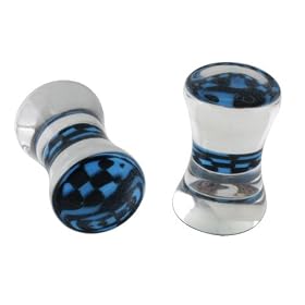 Pair of Acrylic Blue Checkered Design Ear Plugs - 4g