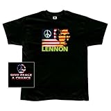 John Lennon Black T-Shirt US Flag / Give Peace A Chance