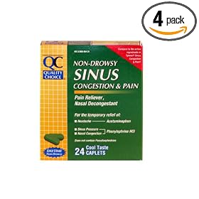 Quality Choice Non-Drowsy Sinus Congestion & Pain Relief Caplet, 24-Count Boxes (Pack of 4)