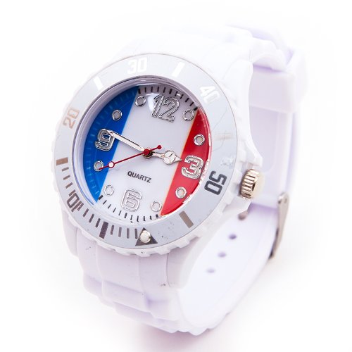 Fanartikel Silikon Armbanduhr Watch Fan Uhr m WM & EM Länder Flaggen Style (Frankreich)