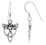 Sterling Silver "Trinity in Wreath" French Ear Wire Celtic Dangle Earrings, 1 3/16" (30mm) tall
