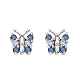 14K White Gold 1/4 ct. Diamond Butterfly Earrings with Blue Diamond