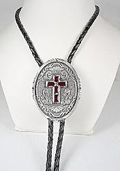Diamondcut Red Enamel Cross  Religious Bolo Tie