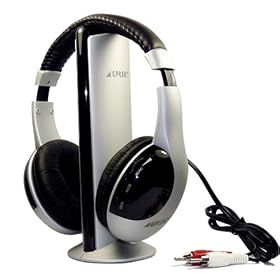 AGPtek 5 in 1 Wireless Headphone ( Silver ) for Audio Device Full-channel Ipod TV Sound PC Game Player DVD Player VCD Player MP3 player CD player with 2.5mm to 3.5mm Headphone Audio Converter