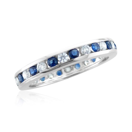 Natural Sapphire Diamond Eternity Ring in Channel Set Platinum Band (G, SI1-SI2, 1.35 cttw) Certificate of Authenticity