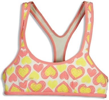 CC Girl - Big Girls' Reversible Racerback Hearts Sports Bra, Coral Pink, Yellow 24161-36
