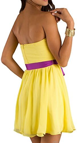 Diandou Women's Above-Knee Length Strapless A-Line Ruffles Bridesmaid Dressess Yellow 2