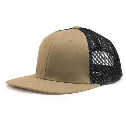 Khaki Tan/Black 6 Panel Mesh Trucker Adjustable Baseball Cap Hat