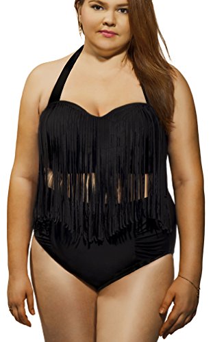 Imilan Women's Plus Size Retro High Waist Braided Fringe Top Bikini Swimwear