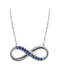 Sterling Silver Blue Zirconia Infinity Pendant Necklace 16" + 2" Extender