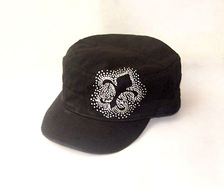 Fleur De Lis Rhinestone Flattop Vintage Visor Cadet Hat cap E