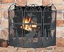Black Finish Metal MOOSE Elk Fire Place Fireplace Screen LODGE Cabin Hunting Fishing Birds Trees Three 3 Panel Hearth