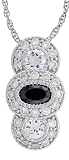 Platinum Plated Sterling Silver Black and White Oval and Round Cubic Zirconia Pendant, 18