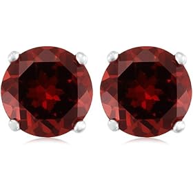  Sterling Silver 6mm Round Garnet Earrings